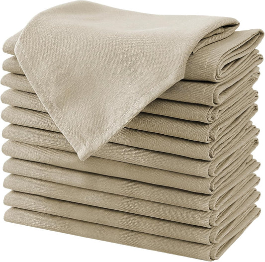 H.VERSAILTEX Cloth Napkins Set of 12 (18" X 18") Linen Textured Dinner Napkins Waterproof Extra Soft Thick Durable Reusable Napkins with Hemmed Edges for Dinners, Weddings and Everyday Use, Taupe
