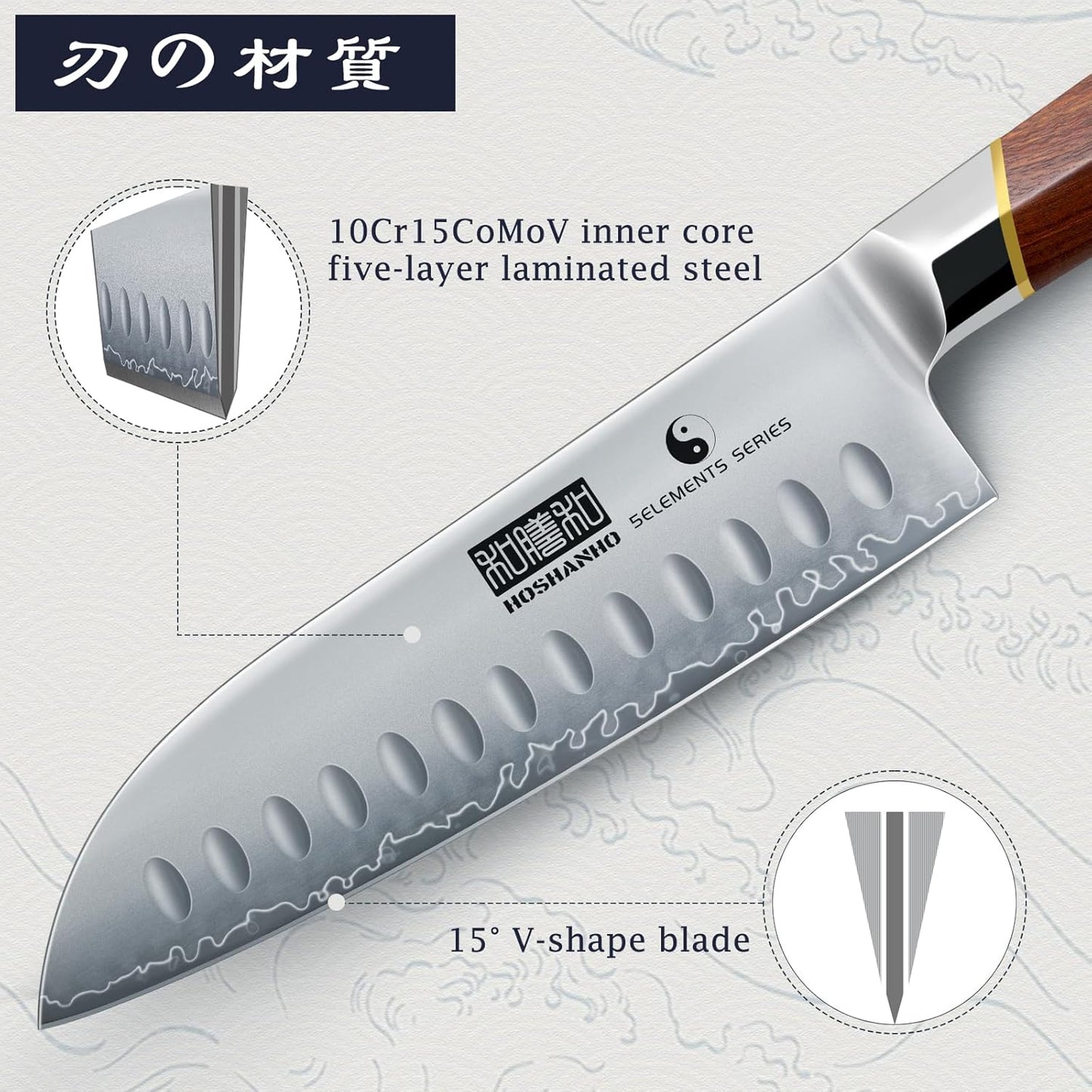 HOSHANHO 7 Inch Santoku Knife，Professional Japanese High Carbon Steel Chef Knife, Razor Sharp Kitchen Knife with Ergonomic Red Sandal Wooden Handle - Gift Box