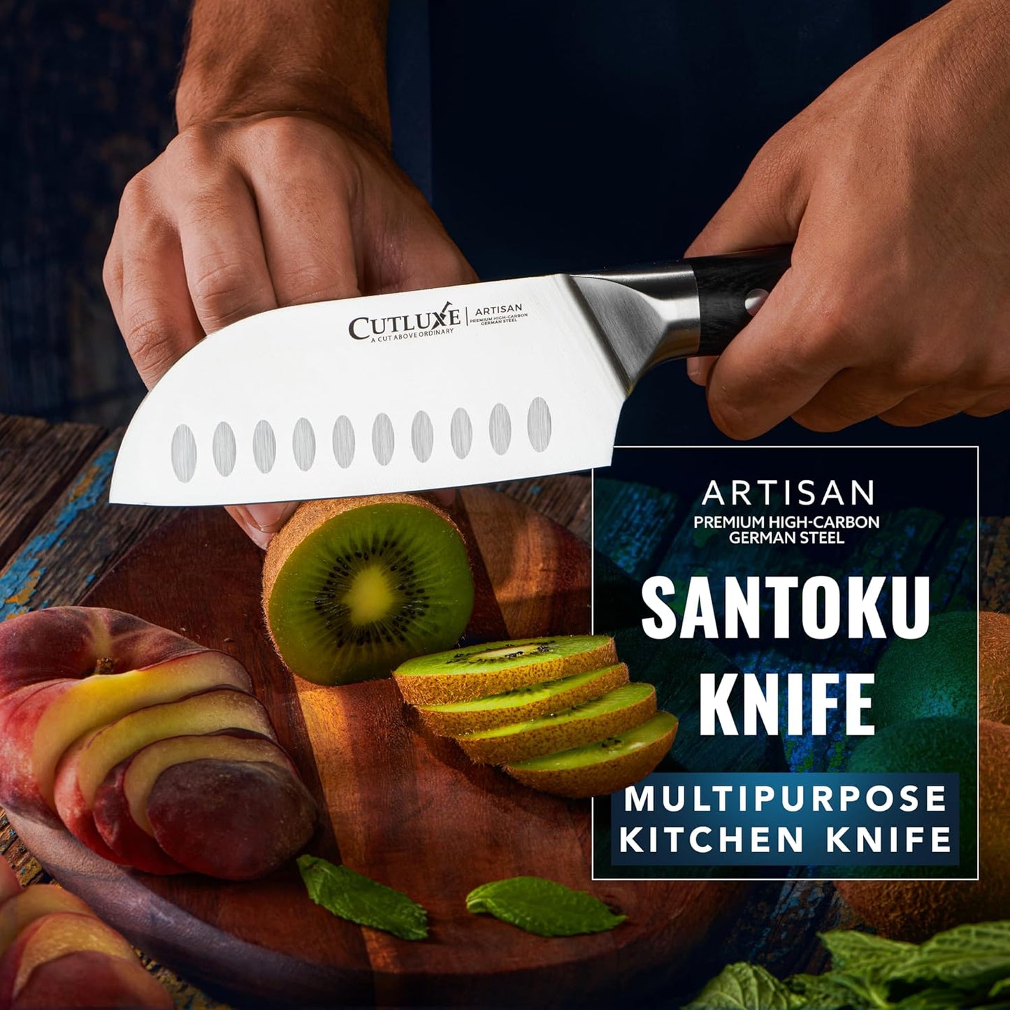 Cutluxe Santoku Knife Set – 7" Chopping Knife and 5" Vegetable Knife – Multipurpose Kitchen Knives – High Carbon German Steel, Full Tang & Ergonomic Handle Design – Artisan Series