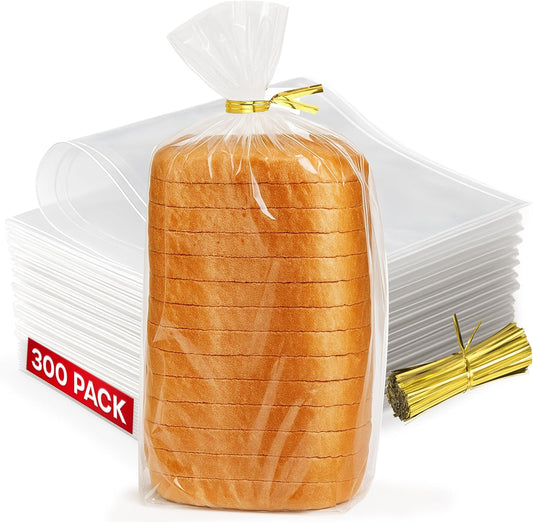 Reusable Plastic Bread Bags - 300 Pack Clear Loaf Bags for Homemade Bread - Perfect for Baked Goods Storage