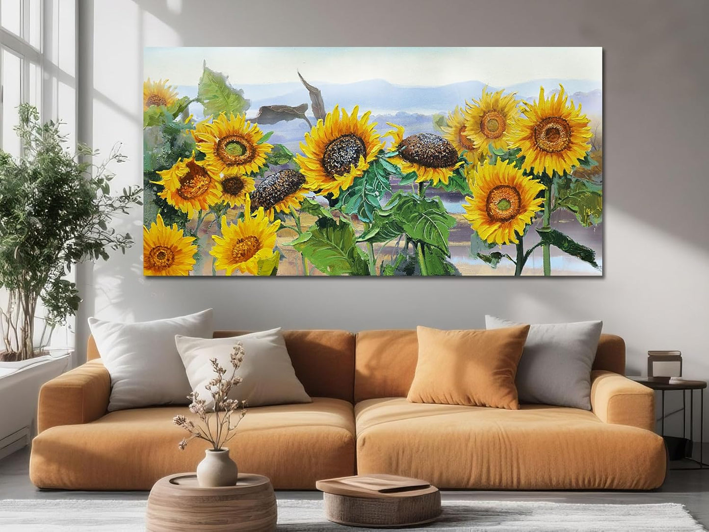 Ardemy Sunflower Canvas Wall Art Yellow Large Floral Pictures Wall Decor Flowers Rustic Paintings Artwork for Living Room Bedroom Bathroom Dinnng Room Office Home, 40"x20"
