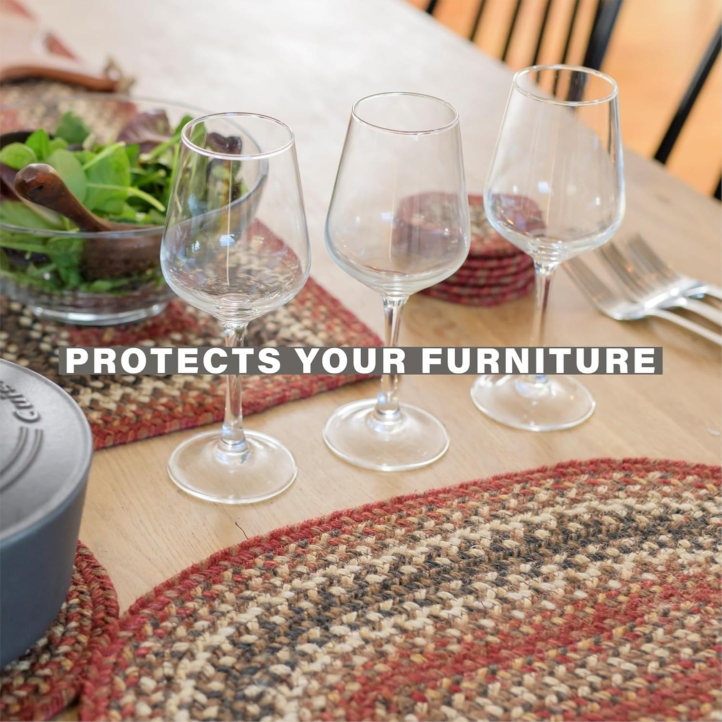 Homespice Chester Jute Braided Oval Placemats, Warm Lodge and Cabin Decor, Set of 6, 13x19 Red Table Mats - Vibrant Colors, Durable, Easy to Clean and Protects Furniture