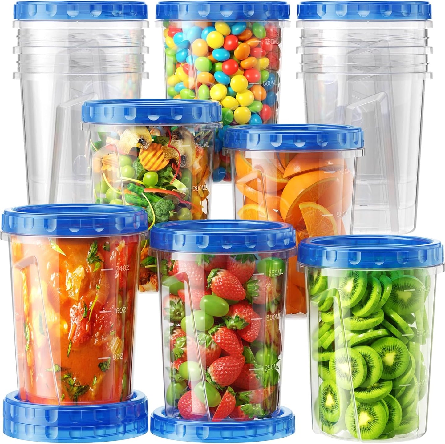 12 Pack-34 oz Freezer Storage Containers, Plastic Food Storage Containers with Twist Top Lids, BPA Free and Reusable Soup Containers with Lids, Leakproof/Microwave/Dishwasher Safe