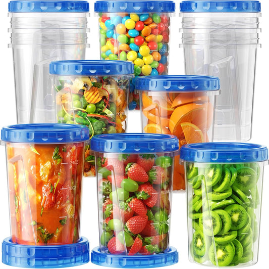 12 Pack-34 oz Freezer Storage Containers, Plastic Food Storage Containers with Twist Top Lids, BPA Free and Reusable Soup Containers with Lids, Leakproof/Microwave/Dishwasher Safe