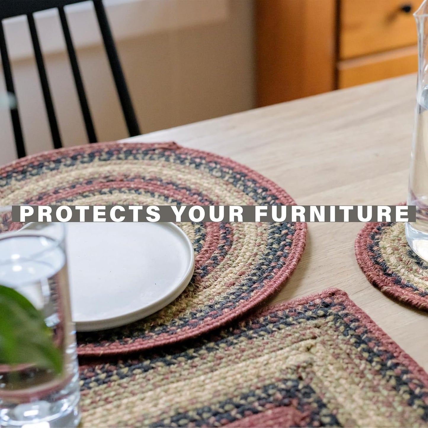 Homespice Highland Round Braided Placemats, Warm Lodge and Cabin Decor, Set of 2, 15" Multicolor Jute Table Mats - Vibrant Colors, Durable, Easy to Clean and Protects Furniture