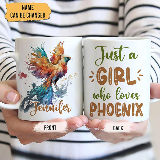 Hyturtle Personalized Gifts Phoenix Lover - Just A Girl Who Loves Phoenixs Custom Name Ceramic Coffee Mug Cup 11oz - Idea Cute Animal Lover Gifts For Women, Girl On Birthday, Christmas