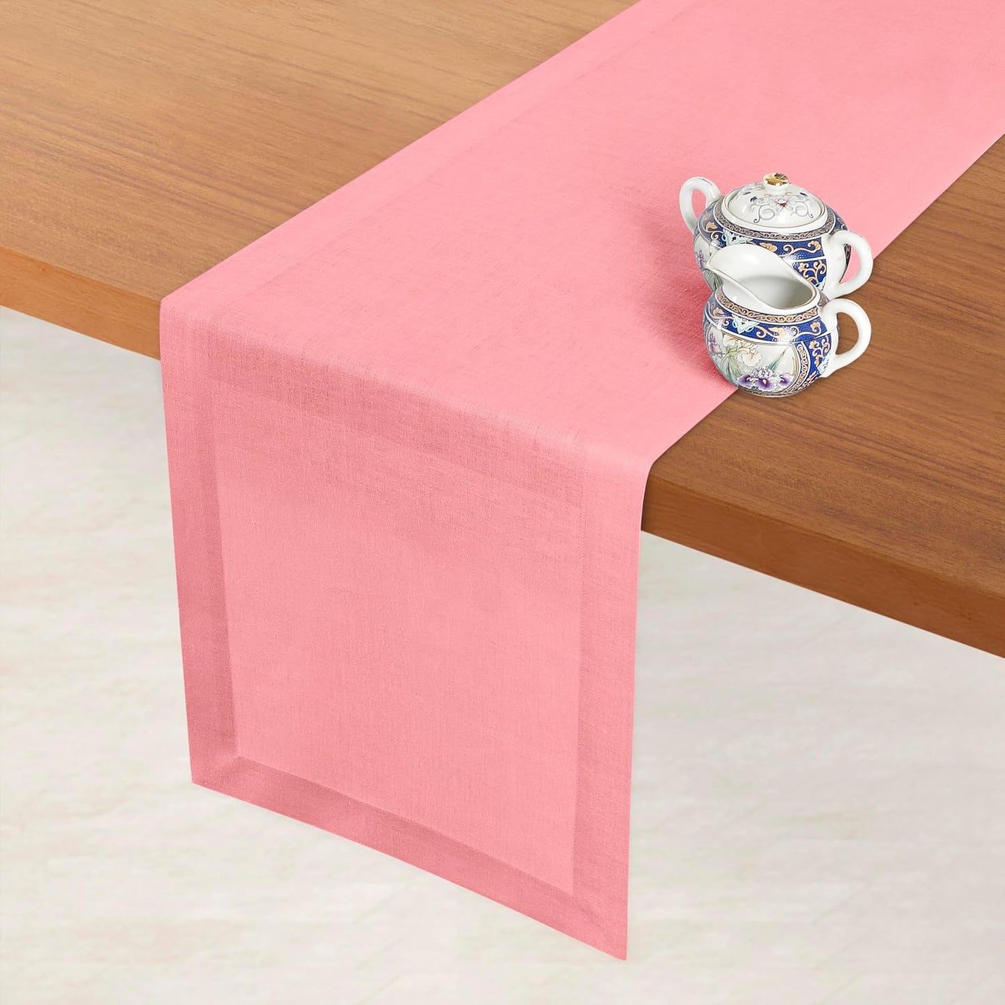 D'Moksha Homes Linen Table Runner 48 Inches - 100% Pure Linen Dusty Pink Table Runner 14 x 48 Inch for Coffee Tables, Dresser, Fall, Autumn and Halloween - Machine Washable