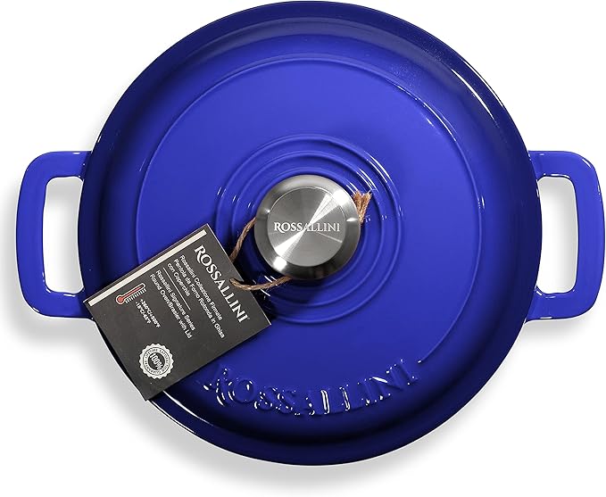 Signature Enameled Cast Iron Dutch Oven, Non-Stick Serving Pot with Tight Fitting Lid for Perfect Roasting, Baking, Sauteing, and Bread Making | 3.5Q (3.3L) - Indigo Blue