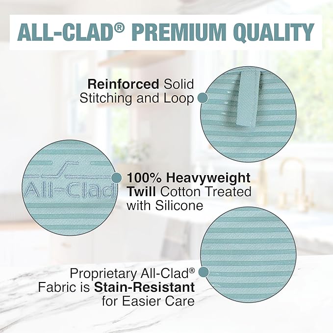 All-Clad Premium Pot Holder & Heating Pad, (2-Pack) Heat Resistant to 500 Degrees, 100% Cotton 10"x6.25" for Kitchen and Barbeque, Rainfall