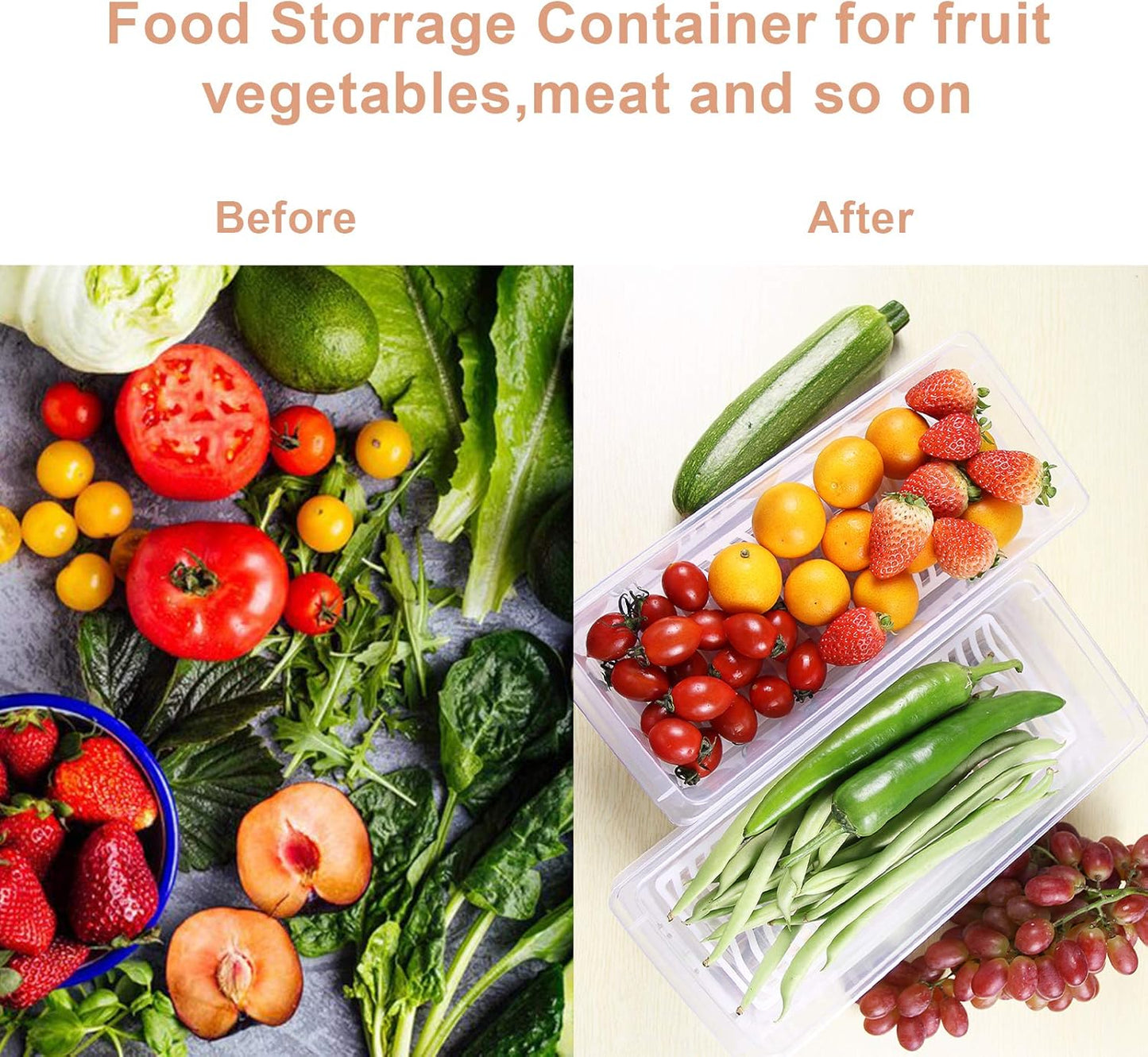 Food Storage Container, Plastic Food Containers with Removable Drain Plate and Lid, Stackable Portable Freezer Storage Containers - Tray to Keep Fruits, Vegetables, Meat and More (4,Small)