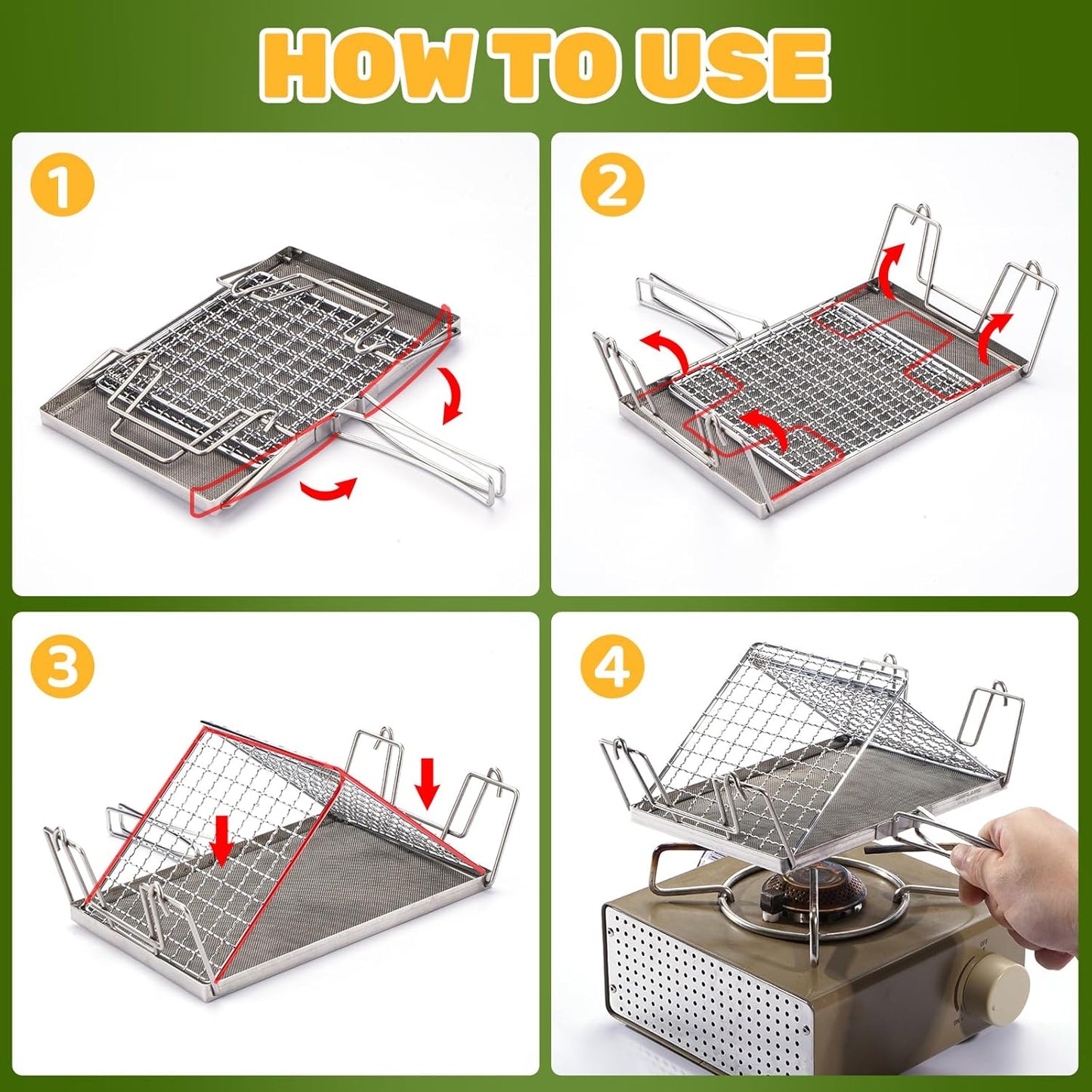 Foldable Camping Toaster,Stainless Steel Collapsible Toaster Rustproof & Heat-Resistant Design for Hiking, Picnic and Outdoor Use