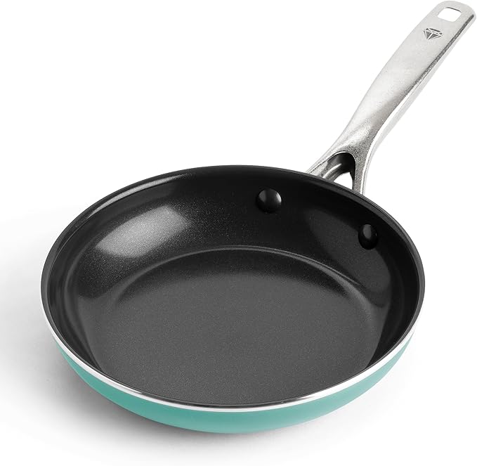 Blue Diamond 8" Nonstick Frying Pan Skillet, Diamond Infused Ceramic PFAS-Free, Dishwasher & Oven Safe, Stay Cool Handle, Durable Non Toxic Metal Utensil Safe, Egg & Omelet Pan, Turquoise
