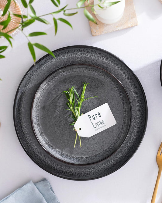 Stoneware coffee mugs set 8 pcs – 14.5 oz dark gray ceramic cups – Dishwasher and microwave safe – Modern stylish coffee cup set – Dinner service