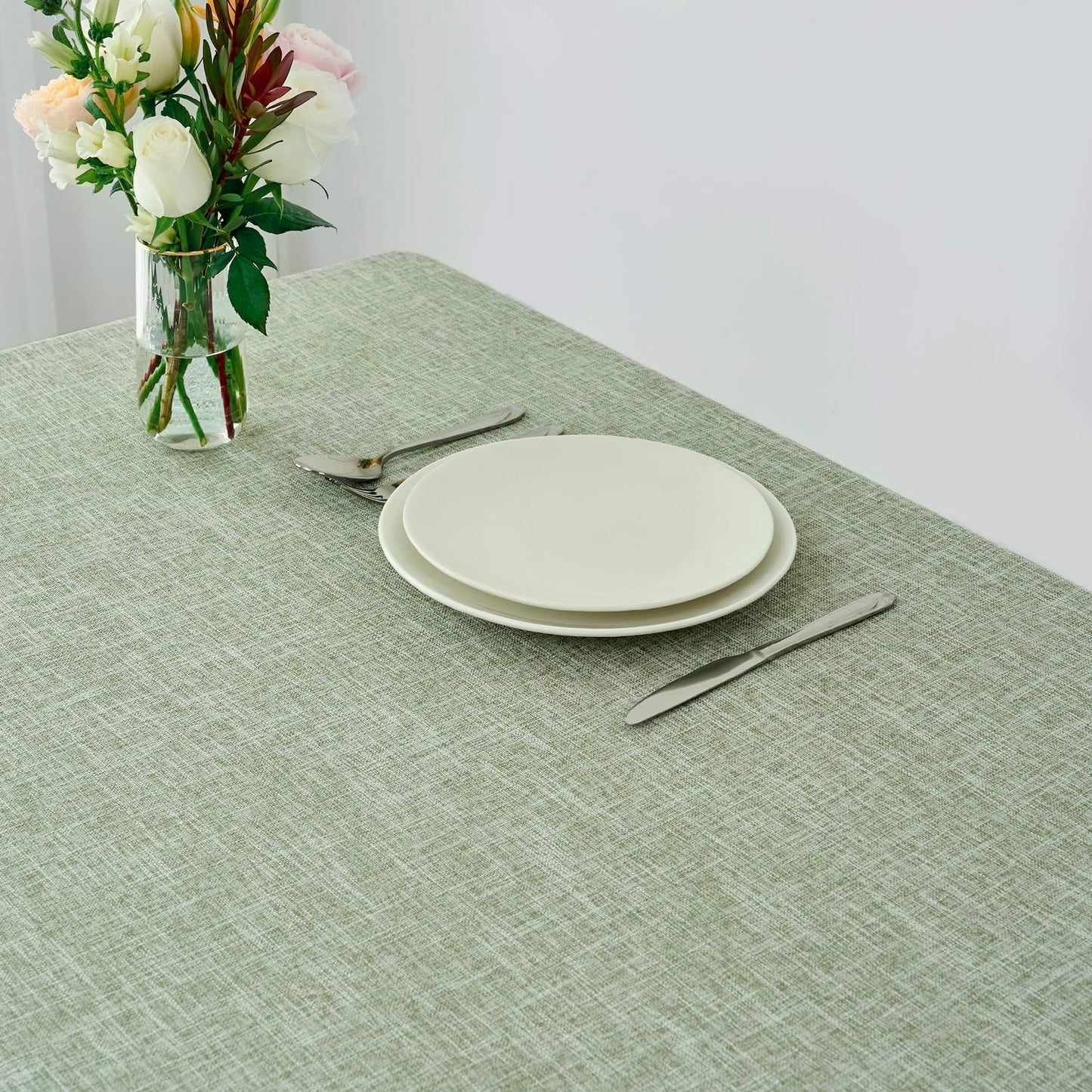 maxmill Flaxy Faux Linen Table Cloth with 2-Tone Slubby Texture Wrinkle Resistant Anti-Shrink Soft Tablecloth for Kitchen Dining Tabletop for Buffet Banquet Parties Rectangle 60 x 140 Inch Sage