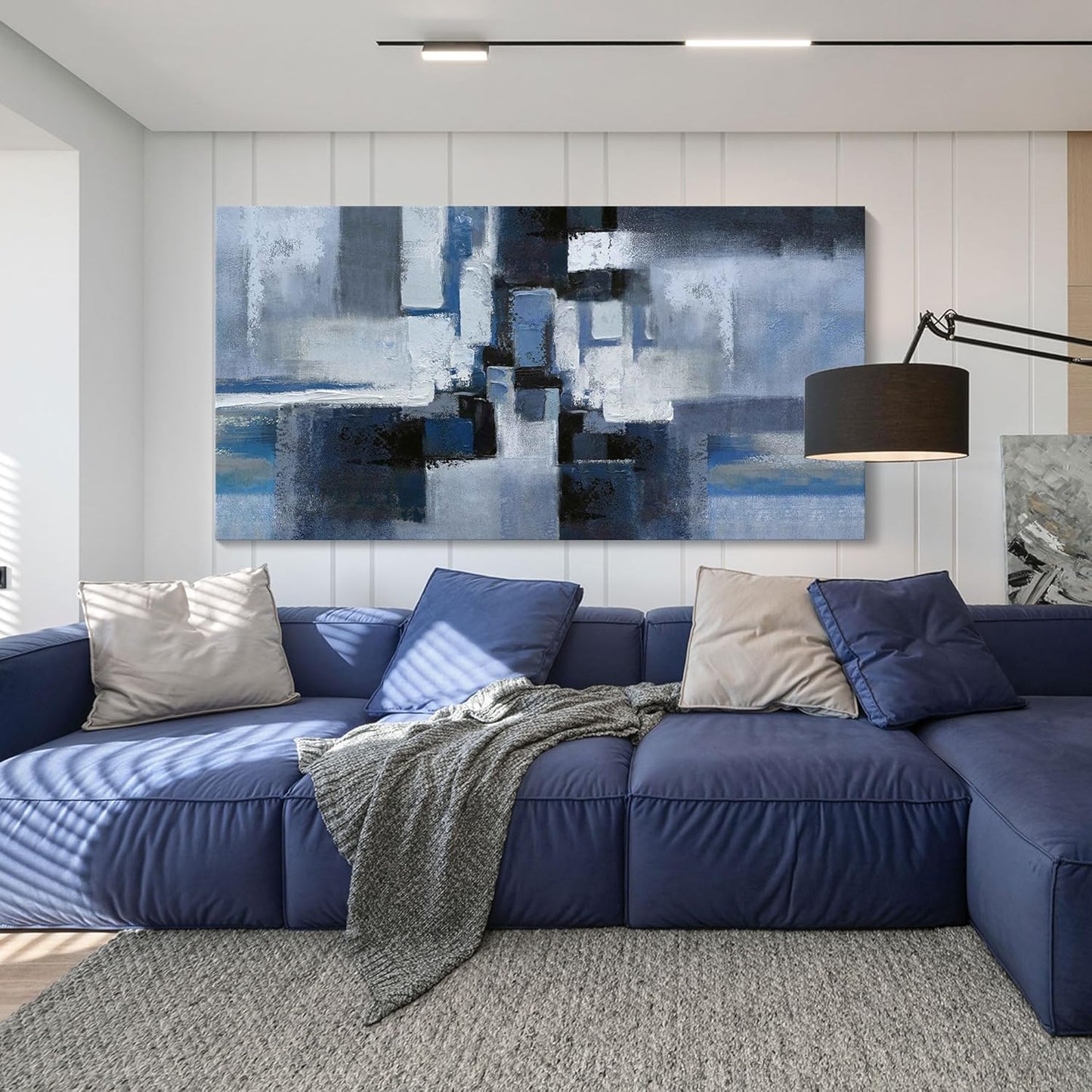 KLAKLA Exter Large Abstracr Wall Art - Blue and Black Canvas Picture for Living Room Wall Decor - Bedroom Art Framed Artwork - Modern Wall Art