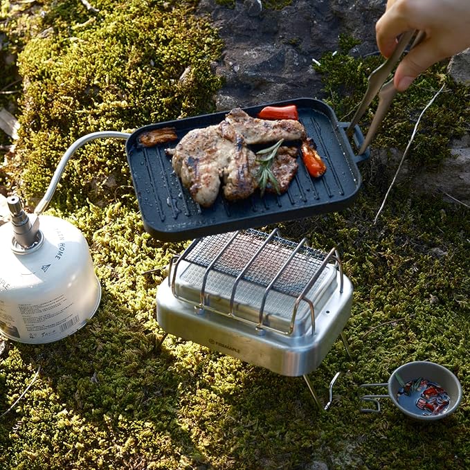Fire Maple Compact Aluminium Alloy Mini Griddle Set with Stainless Steel Tongs - Portable Heating Kit for Outdoor and Indoor Use