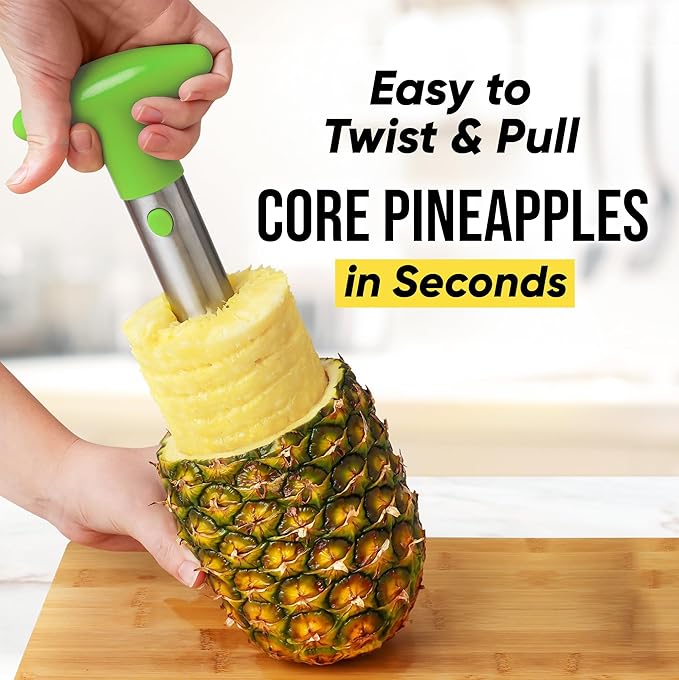 Zulay Kitchen Pineapple Corer and Slicer with Triple Reinforced Stainless Steel with Thicker Blade - Easy-to-Use Pineapple Corer & Pineapple Cutter Tool for Easy Core Removal - Bright Green