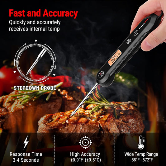 ThermoPro Digital Instant Read Meat Thermometer for Grilling Waterproof Kitchen Food Thermometer with Calibration & Backlight Smoker Oil Fry Candy Thermometer for Commercial Bakeware