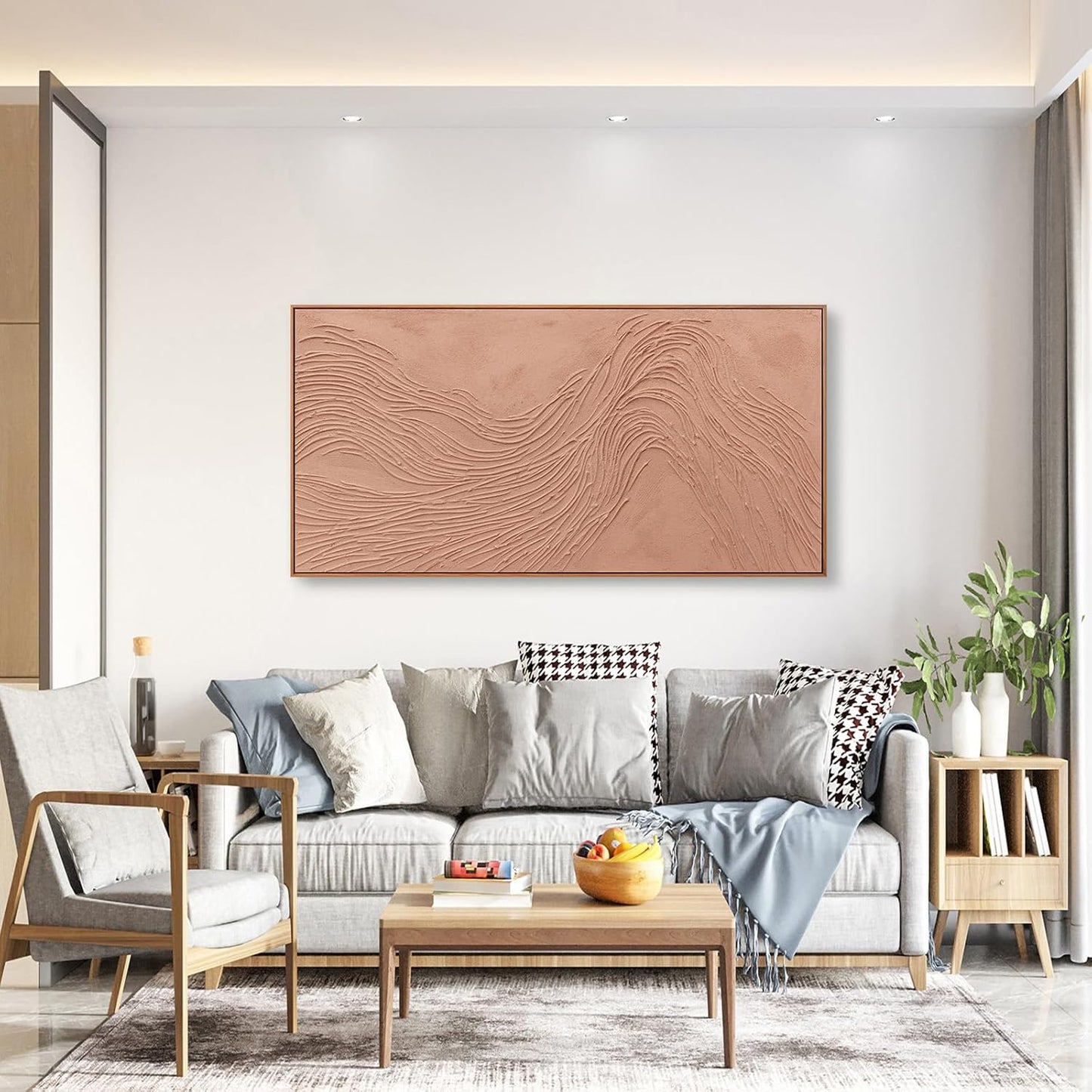 Framed Wall Art Abstract Canvas Hand Painted Wall Decor Artwork Reddish Brown Variational Texture Minimalist Modern Art For Living Room Bedroom Dining Room Home Office Decor 20x40 Inch