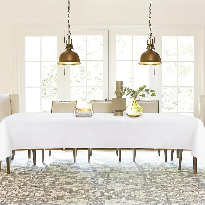 JIUZHEN 2 Pack Rectangle Table Cloth Faux Linen Farmhouse Tablecloth Wrinkle and Stain Resistant Decorative Fabric Table Cover for Kitchen, Dining Room, Parties and Camping, White, 54 x 80 Inch
