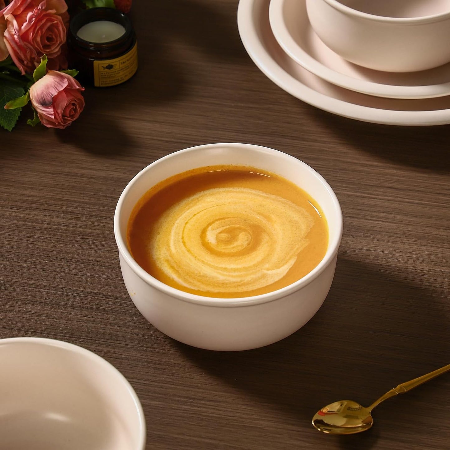 GZG 6-Inch Ceramic Cereal Bowls Set of 4, Rustic Matte Glazed Stoneware Bowls for Cereal, Soup, Salad & Snacks, 30 oz Capacity, Microwave & Dishwasher Safe(Cream Mist)