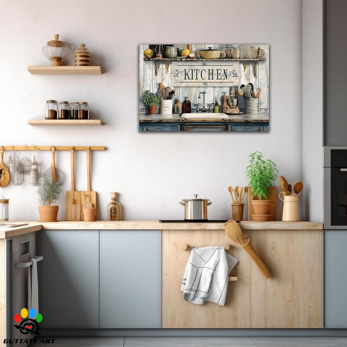 GUTTATY Farmhouse Wall Art Rustic Kitchen Decor, Ready to Hang Tidy Kitchen,Vintage Posters Prints for Dinning Room Home Kitchen Restaurant Painting 28×40 Inch