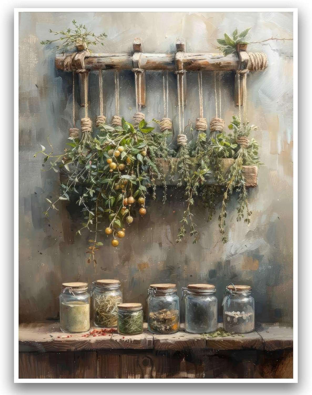Farmhouse Rustic Canvas Wall Art Vintage Kitchen Wall Art Spices Kitchen Wall Art Tomato Spices Kitchen Moody Still Life Oil Painting for Restaurant Bar Living Room Wall Decor 12x16 Inch Unframed