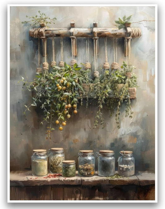 Farmhouse Rustic Canvas Wall Art Vintage Kitchen Wall Art Spices Kitchen Wall Art Tomato Spices Kitchen Moody Still Life Oil Painting for Restaurant Bar Living Room Wall Decor 12x16 Inch Unframed