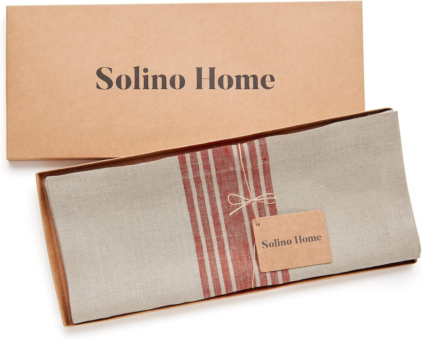 Solino Home Linen Table Runner 120 Inches Long - 100% Pure Linen Red and Natural Farmhouse Table Runner 18 x 120 Inch for Dining, Fall, Autumn, Christmas, Holiday