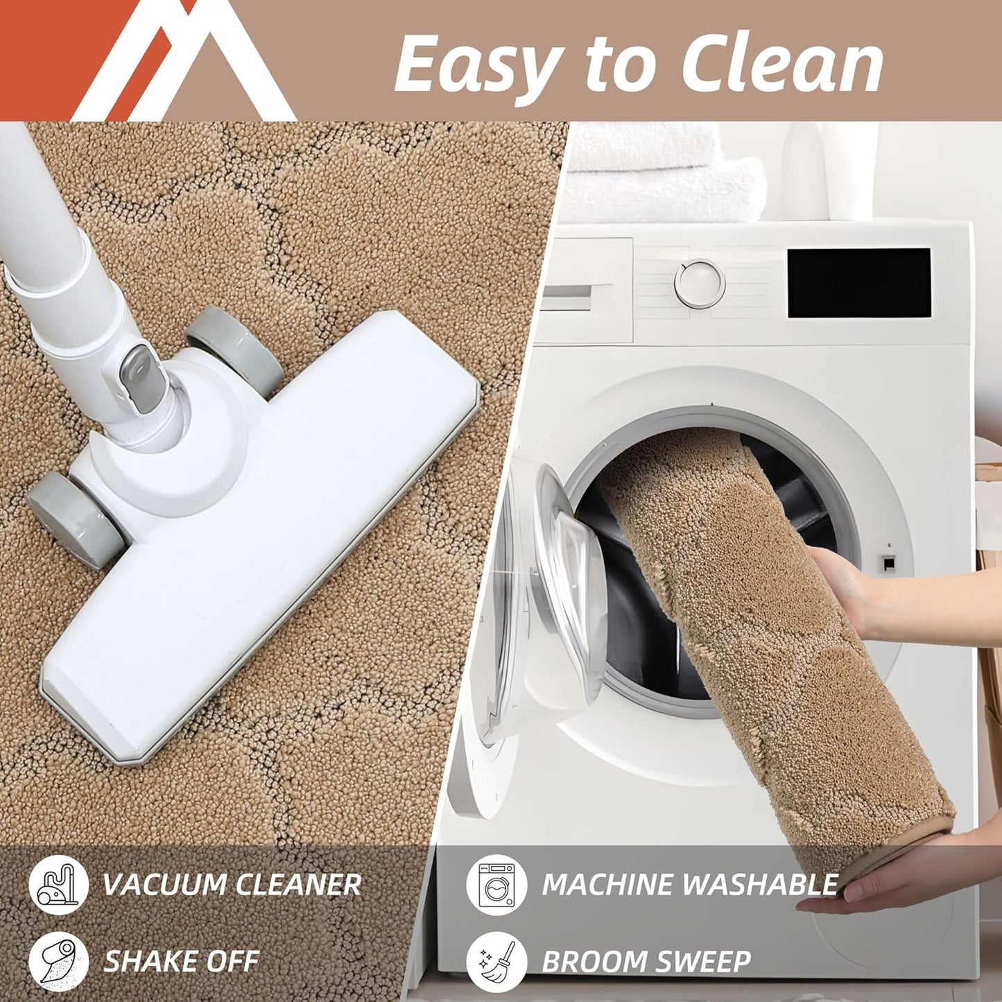 COSY HOMEER-Kitchen-Rugs 20"x48" Non-Slip Absorbent Soft Kitchen Runner Rug Polyester Kitchen Mats for Floor Washable Kitchens Standing Floor Mat for Sink Mat,Hallway,Laundry, Beige