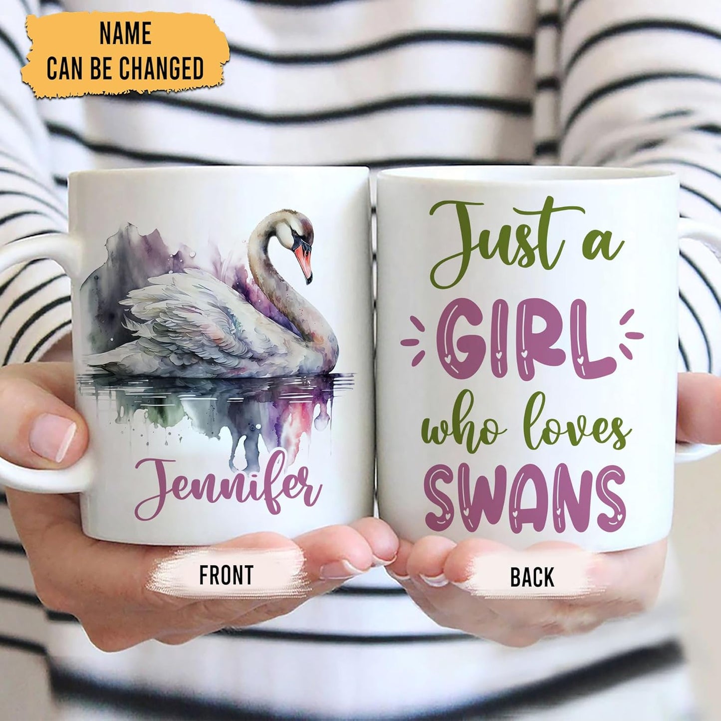 Hyturtle Personalized Gifts Swan Lover - Just A Girl Who Loves Swans Custom Name Ceramic Coffee Mug Cup 11oz - Idea Cute Animal Lover Gifts For Women, Girl On Birthday, Christmas