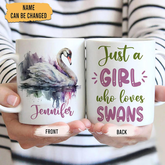 Hyturtle Personalized Gifts Swan Lover - Just A Girl Who Loves Swans Custom Name Ceramic Coffee Mug Cup 11oz - Idea Cute Animal Lover Gifts For Women, Girl On Birthday, Christmas