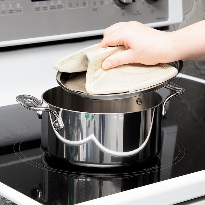 All-Clad Premium Pot Holder & Hot Pad: Heat Resistant to 500 Degrees - 100% Cotton, 10"x6.25" Hot Pad for Kitchen and Barbeque, 4-Pack, Almond