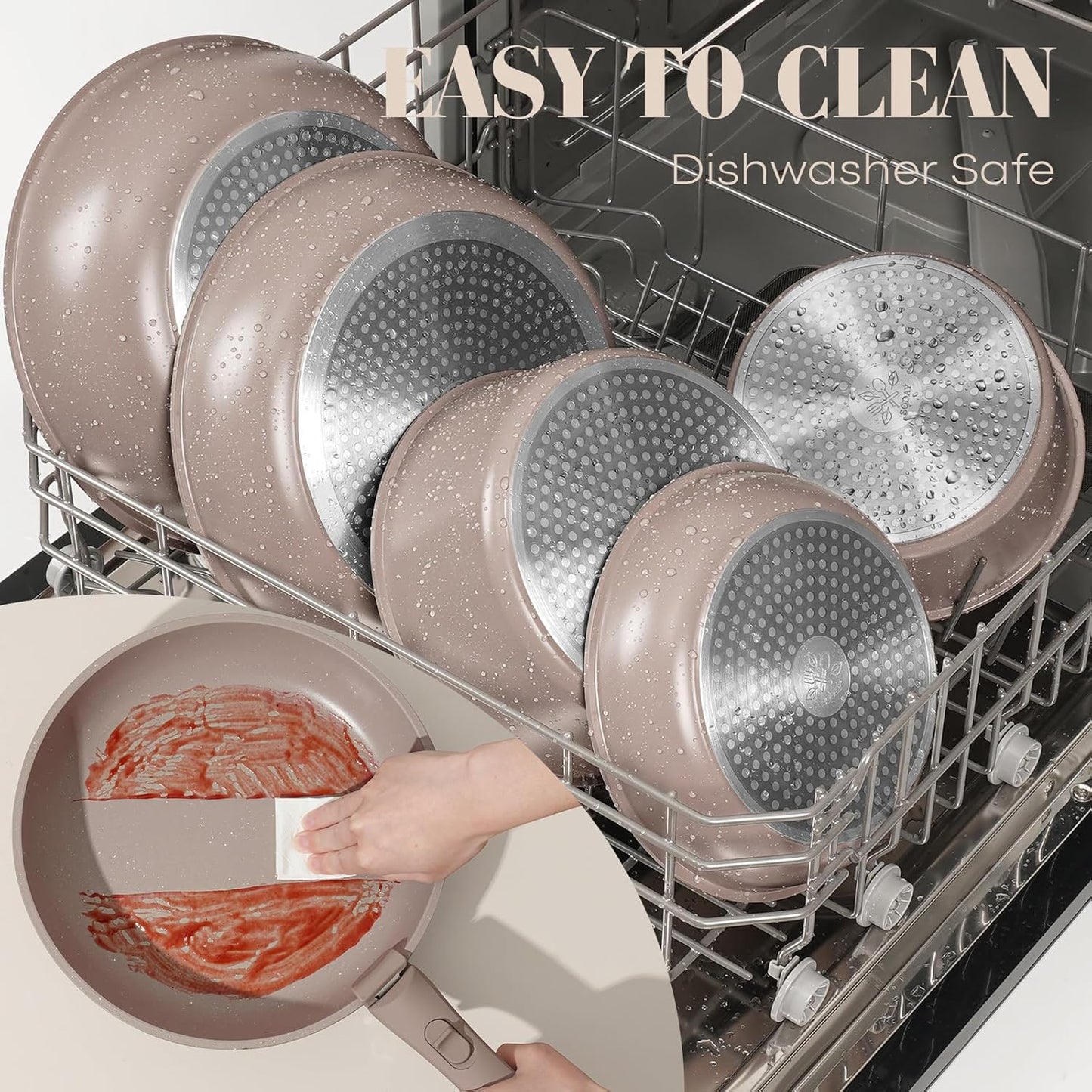 15Pcs Pots and Pans Set Non Stick, Cookware Sets with Detachable Handle, Nonstick RV Kitchen Cooking Tools Removable Handles, Oven Safe, Induction Fast, Stackable Induction Cookware, Brown