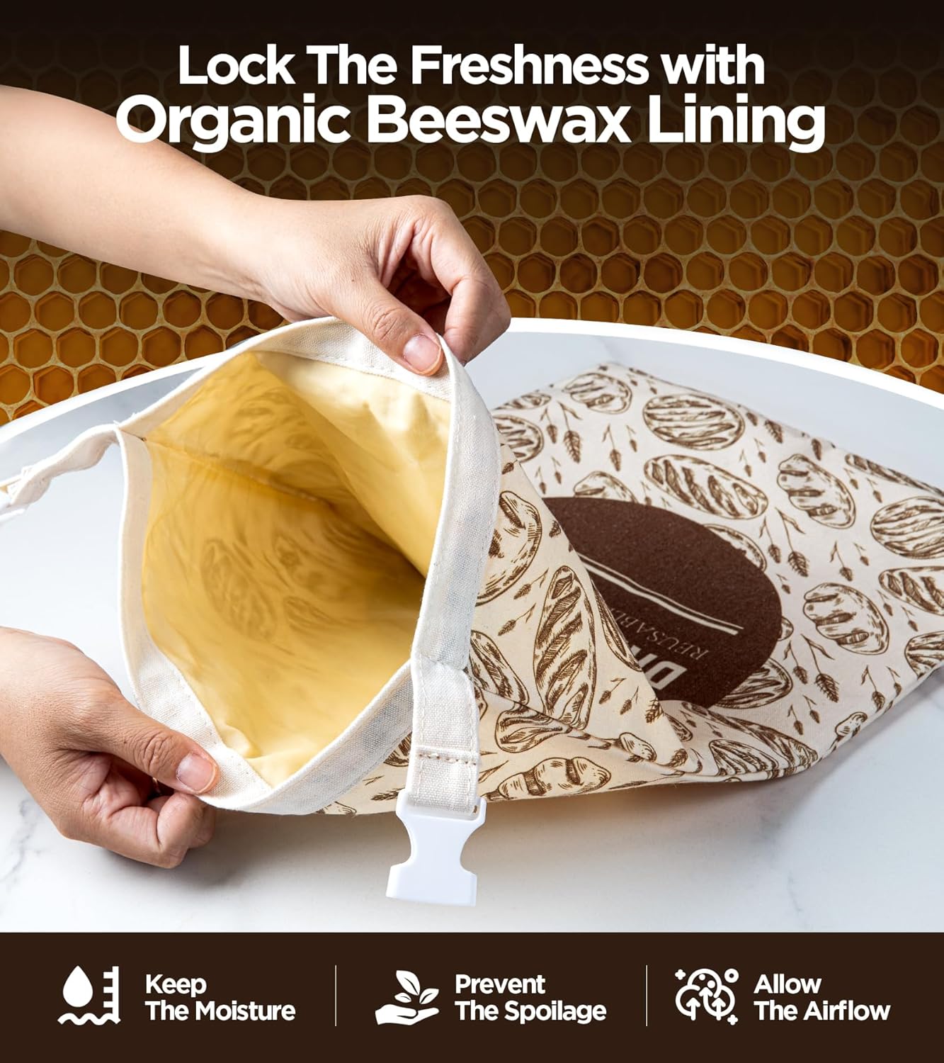 2 Pack Reusable Beeswax Bread Bags for Homemade Bread, Cotton Sourdough Bags with Beeswax Lining For Keeping Fresh