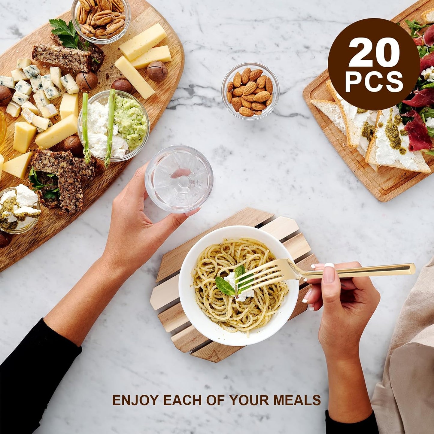 18/0 20-Piece Gold Silverware Set, Flatware Set Stainless Steel, Modern Cutlery Set, Service for 4, Mirror Finish Dishwasher Safe