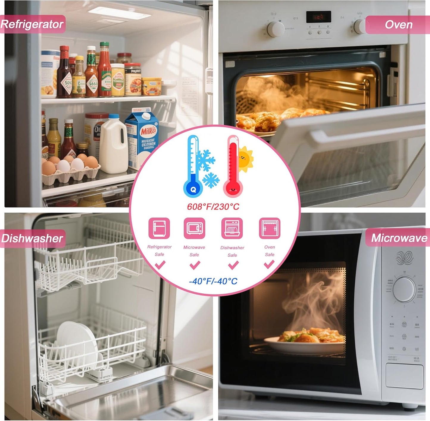 Reusable Nesting Silicone Food Storage Containers, Set of 3 Lunch Box Bento with Lids, Airtight Snack Container, BPA Free, Dishwasher Microwave Oven Freezer Safe (6.7oz, 10oz, 20oz) (Pink)