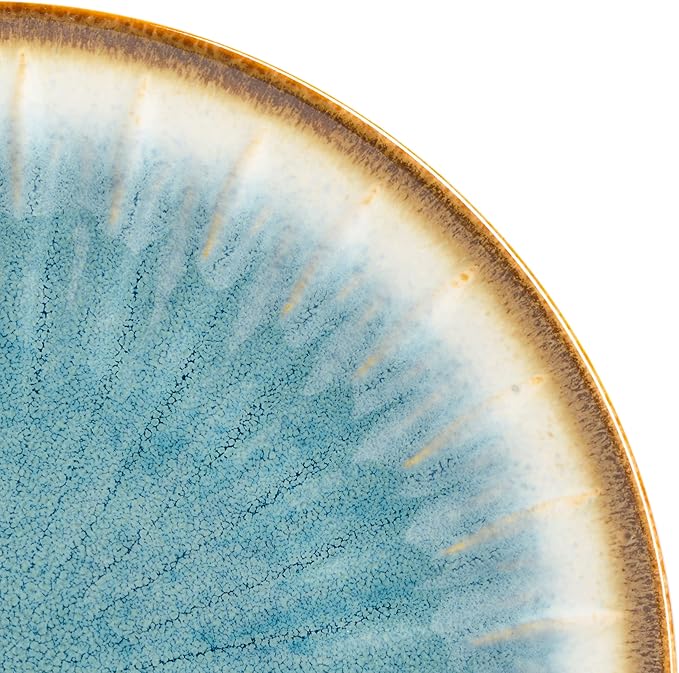 Gibson Elite Mayfair Bay 16-Piece Embossed Double Bowl Dinnerware Set, Service for 4 – Blue Stoneware Plates and Bowls