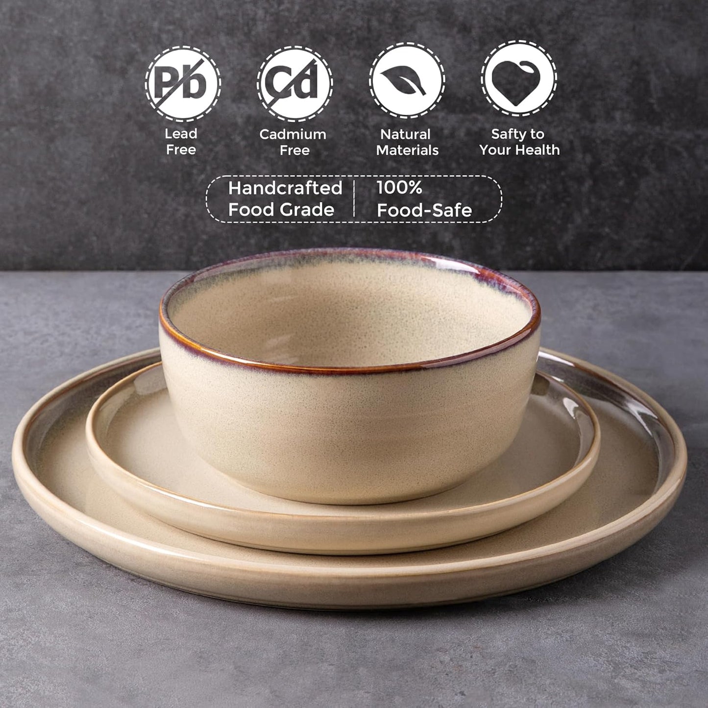 AmorArc Stoneware Dinnerware Sets,Round Reactive Glaze Ceramic Plates and Bowls Sets,Highly Scratch Resistant | Dishwasher & Microwave Safe Dishes,Service for 6 (18pc)