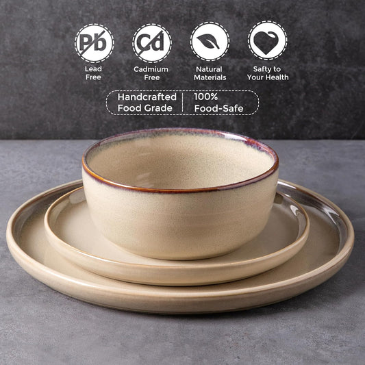AmorArc Stoneware Dinnerware Sets,Round Reactive Glaze Ceramic Plates and Bowls Sets,Highly Scratch Resistant | Dishwasher & Microwave Safe Dishes,Service for 6 (18pc)