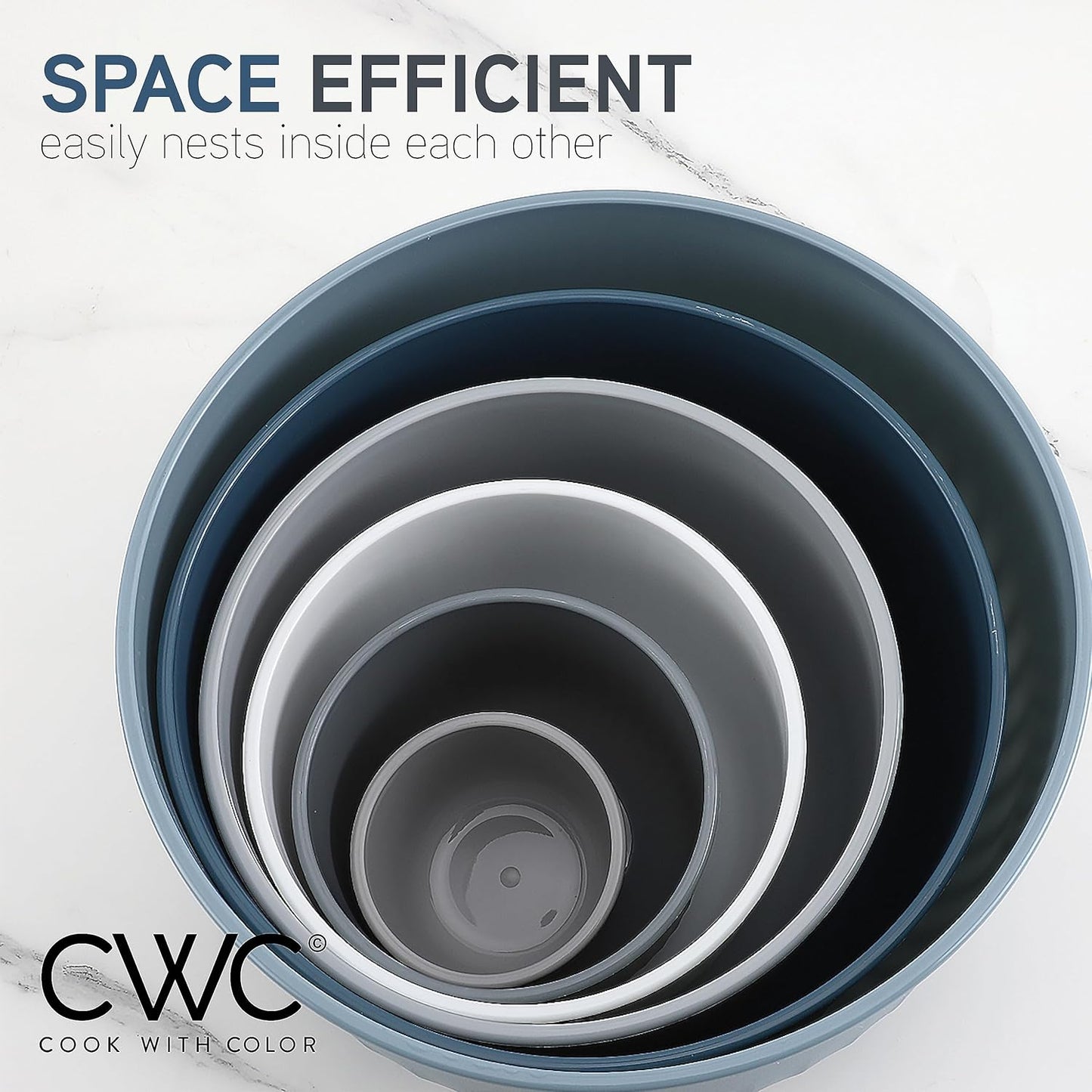 COOK WITH COLOR Prep Bowls with Lids- Wide and Deep Nesting Plastic Small Mixing Bowl Set with Lids, 12 Piece Set - Deep Bowls, Blue/Grey