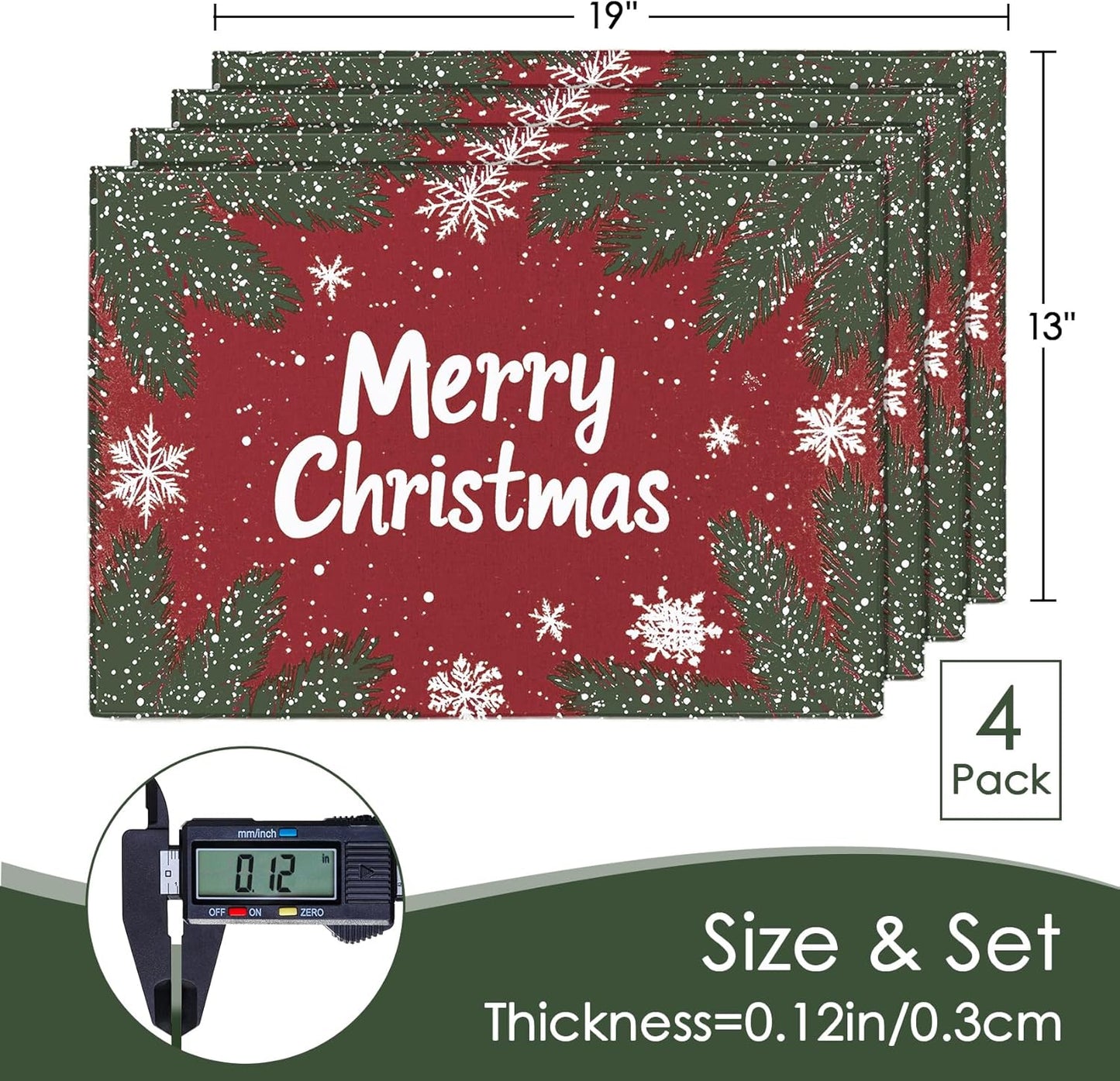 MANSPHIL Red Christmas Placemats Set of 4 Snowflake Fabric Table Mats Farmhouse Table Decor Faux Linen Place Mats Heat Resistant Washable Wrinkle Free Dining Kitchen - 13x19 Oeko Tex Placemat