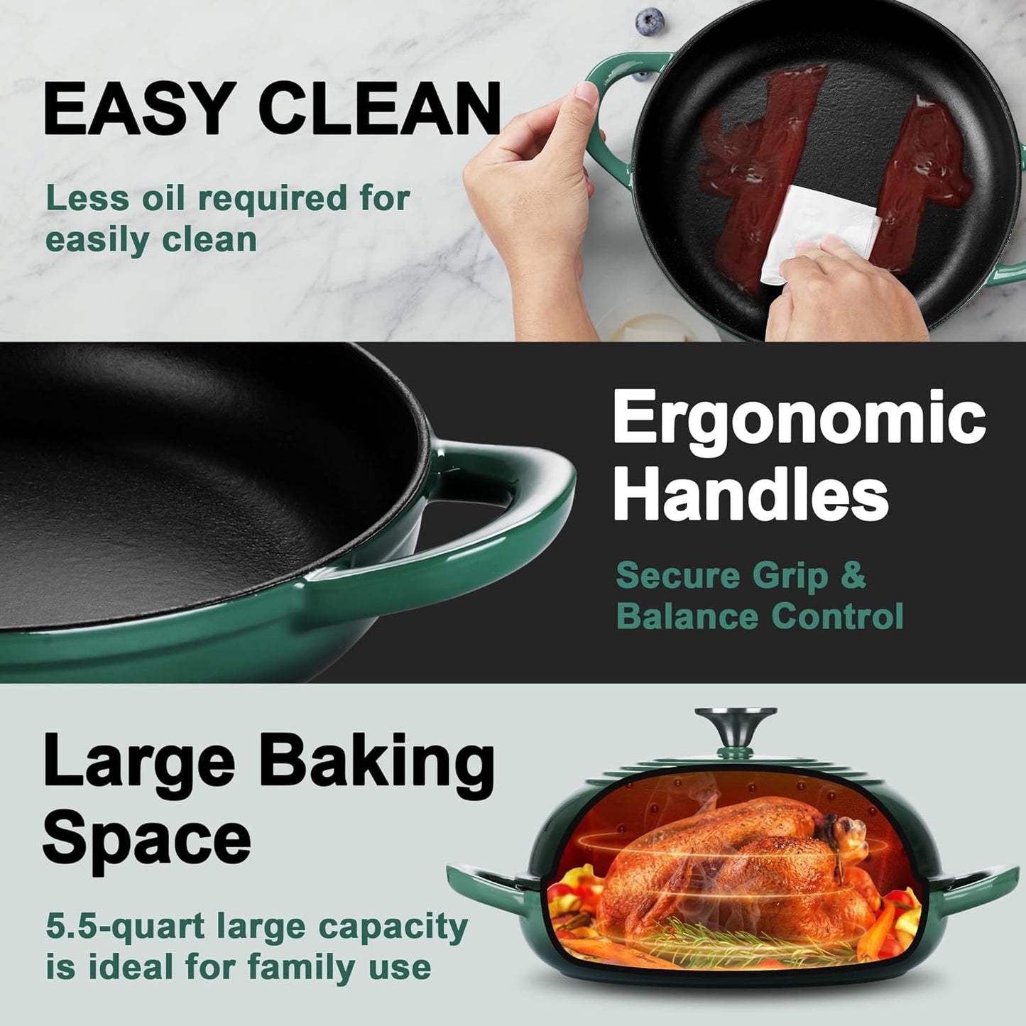 P&P CHEF Bread Dutch Oven for Sourdough, 5.5 Quart Enameled Cast Iron Dutch Oven Pot with Lid for Homemade Bread Baking, Easy to Clean & Even Heat, Dark Green