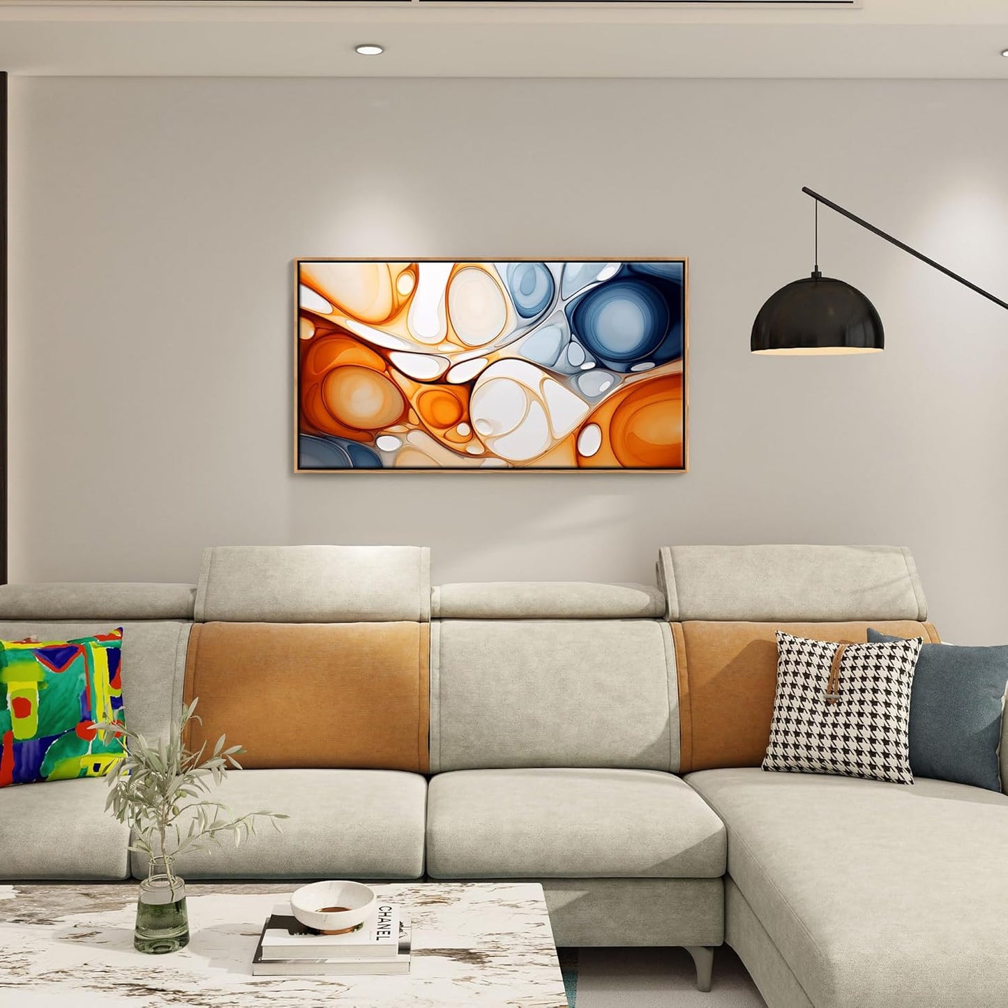 KLAKLA Orange and Blue Abstract Wall Art - Modern Picture Artwork for Wall Decor - Frame Wall Art for Living Room Office Bedroom