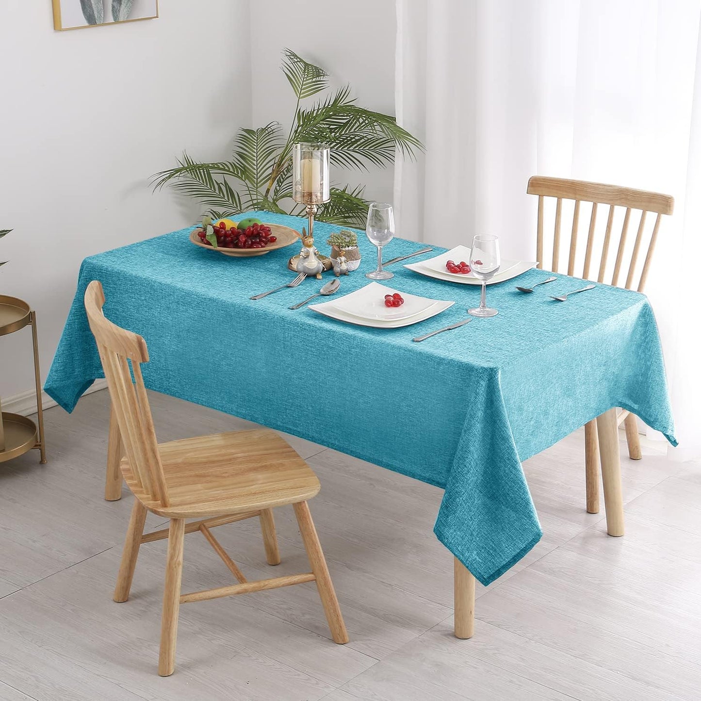 Hiasan 2 Pack Faux Linen Rectangle Tablecloth - Wrinkle and Stain Resistant Washable Table Cloth for Kitchen Dining Room Holiday Table Cover for Party Dinner, Teal, 70 x 108 Inch