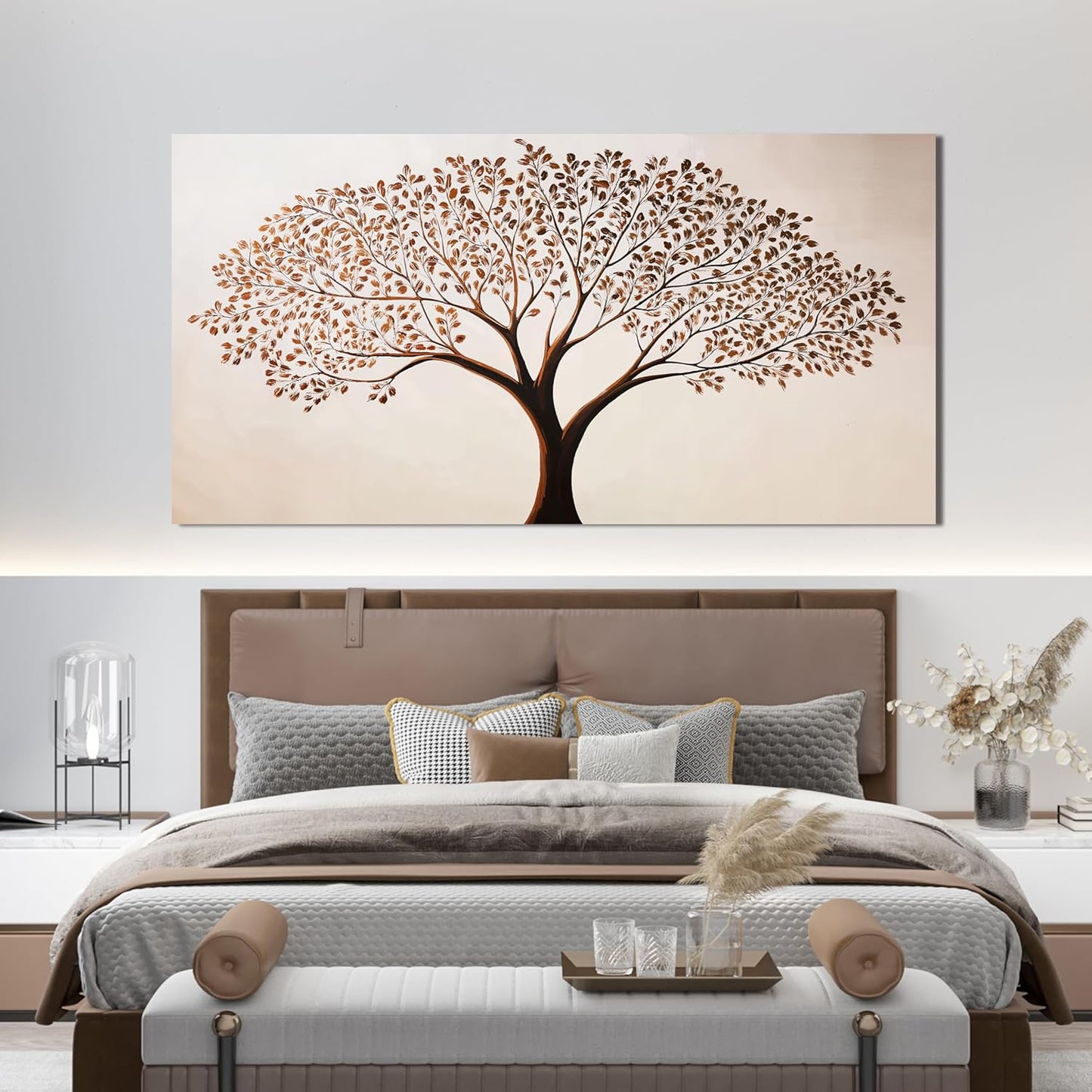 Canvas Art Wall Decor Modern Tree of Life Wall Art Prints Minimalist Botanical Wall Art Decorations Large Wall Art for Living Room Browm Artwork for Walls Bedroom Office Decor Aesthetic 24" X 48"