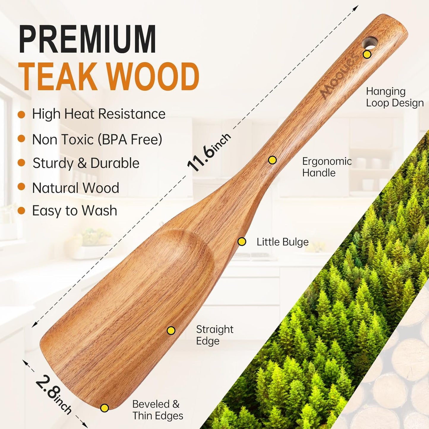 Multifunction Wooden Spatula Spoon, Great for Both Cooking and Serving, Mixing, Scoop, and Scrape, Nonstick Cookwares, BPA-Free, Heat Resistant Wood Spatula for Kitchen Use