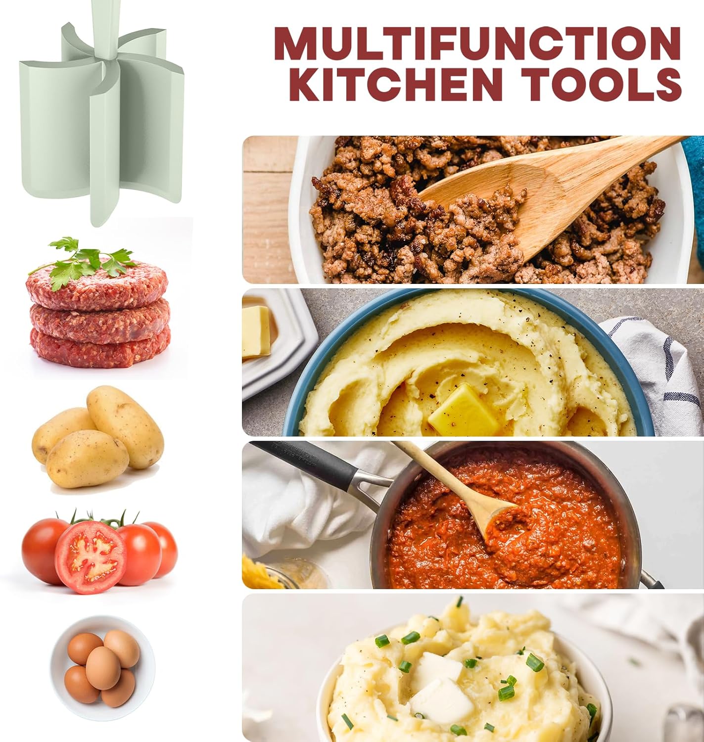 2Pcs Meat Chopper, Hamburger Grinder, Premium Heat Resistant Smasher for Ground Beef, Burger Grinder Nylon Potato Mix Tool-Green