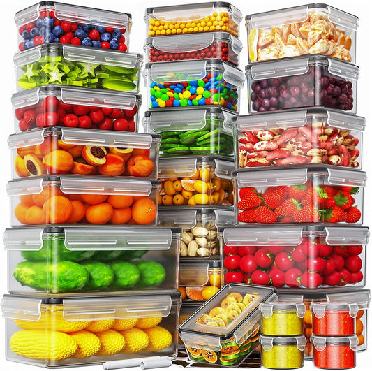 52 Piece Airtight Food Storage Containers Set with Lids (26 Containers & 26 Lids),100% Leakproof Plastic Meal Prep Container Reusable, BPA Free Kitchen and Pantry Organization - Labels & Pen