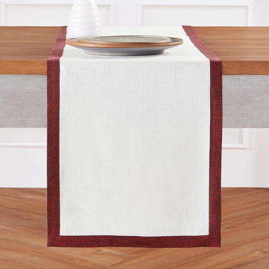 Solino Home Linen Table Runner 72 Inches Long - Red Garnet and White 100% Pure Linen 14 x 72 Inch Table Runner for Dining, Fall, Autumn, Thanksgiving, Christmas, Holiday - Classic
